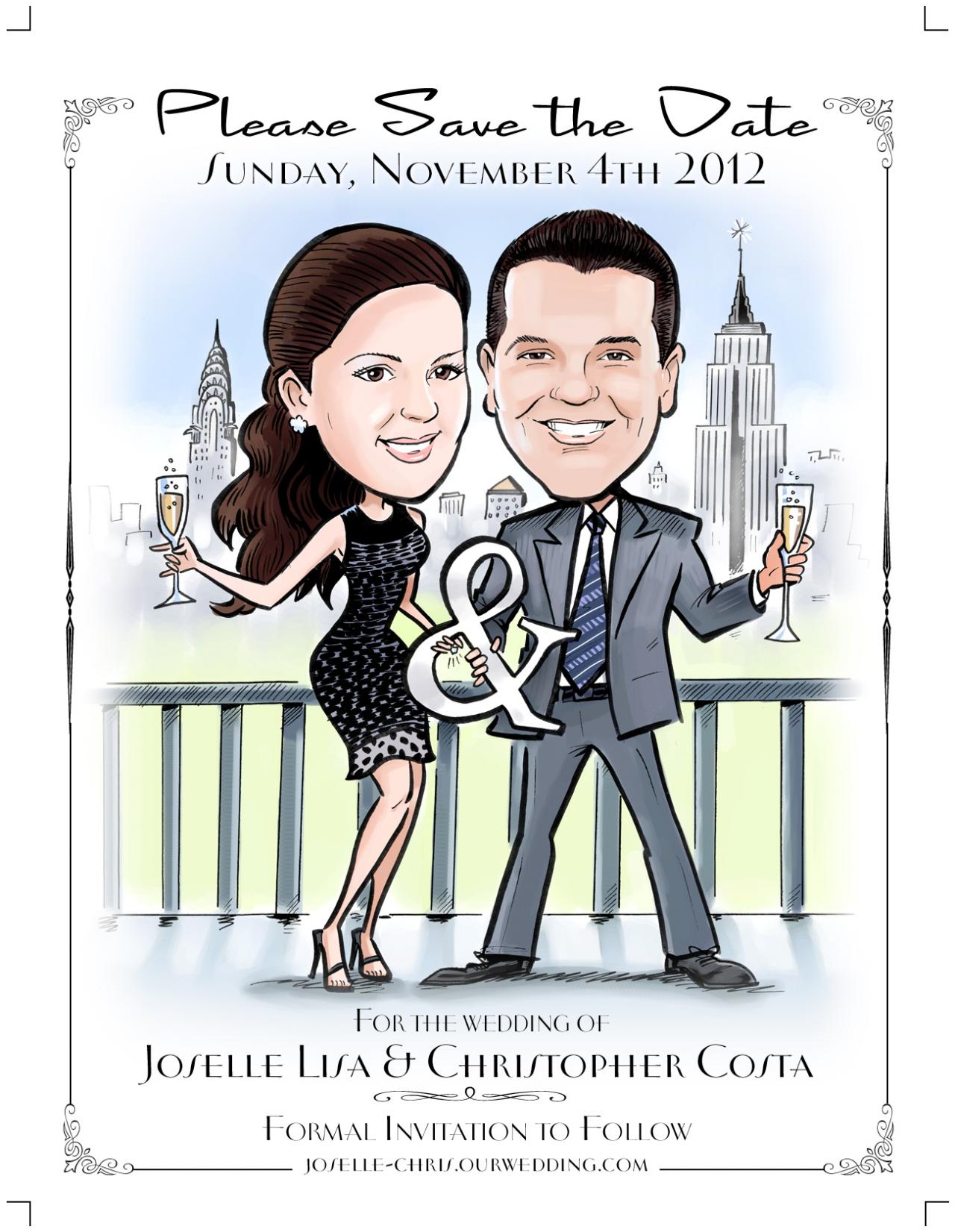 Custom Illustrated Caricature Save The Dates And Wedding Invitations on ...